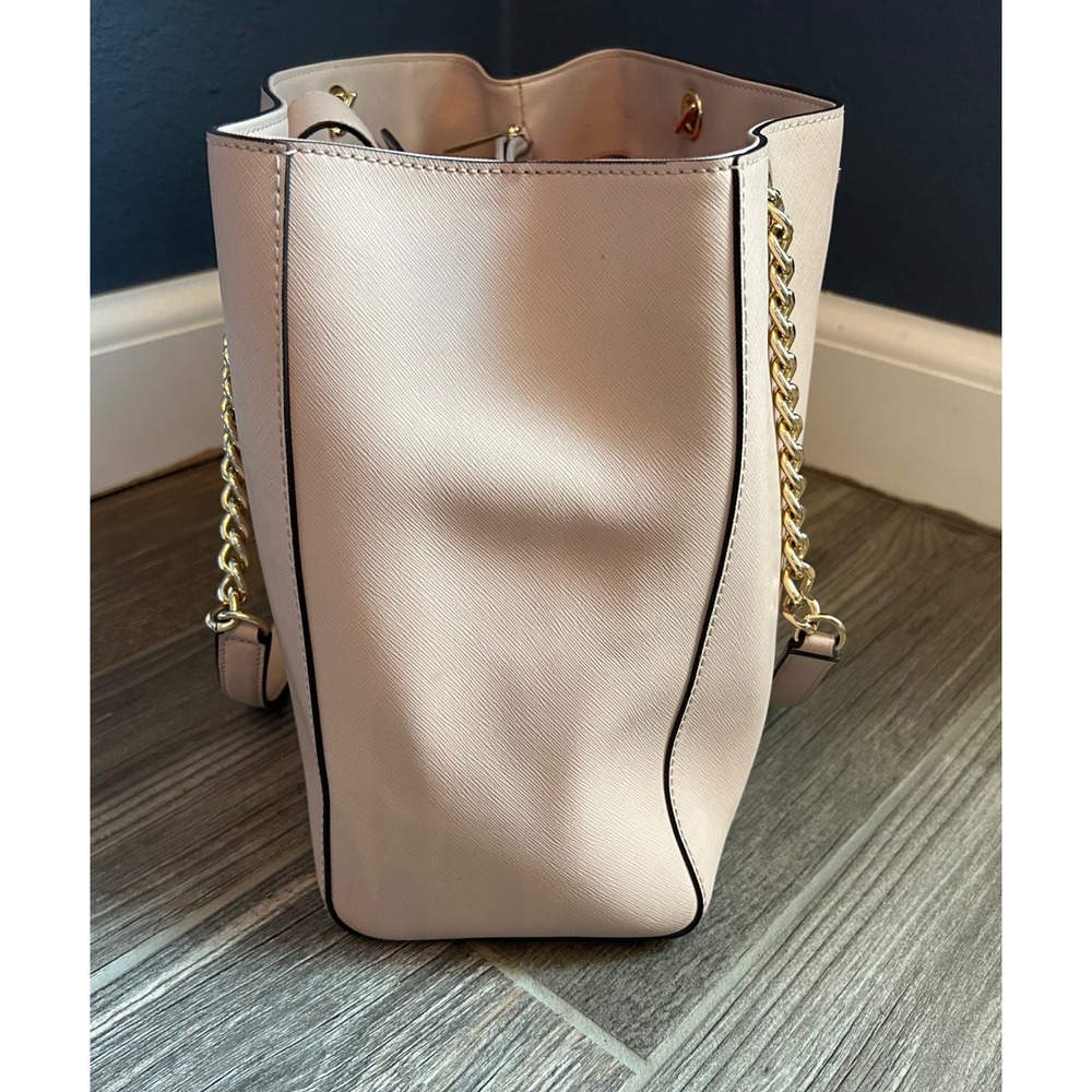 Michael Kors Susannah Large Saffiano Leather Shoulder Bag Tote Purse Gold Blush - Picture 6 of 11